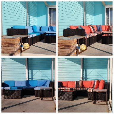 Patio furniture before and after Sunbrella